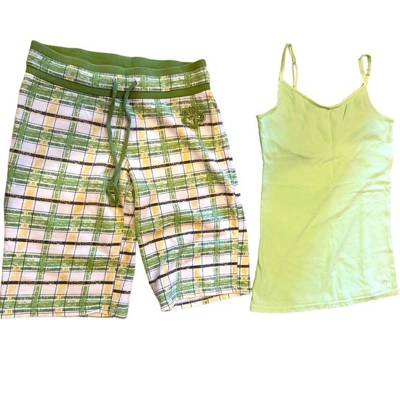 Justice Other - Justice Mint Green Tank Top and Green Checkered Shorts Set Size 12 Kids Like New